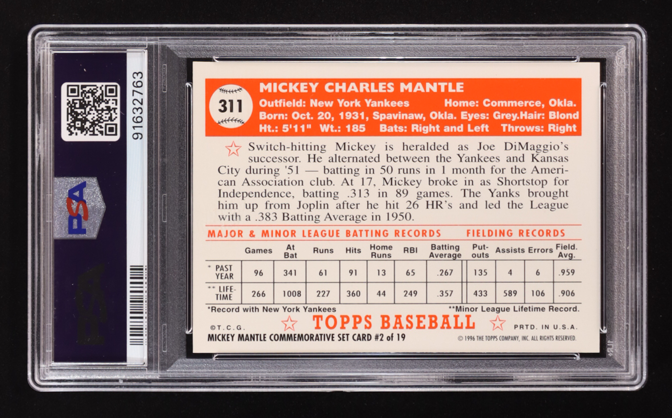 Mickey Mantle 1996 Topps Mantle 1952 Topps Reprint #2 (PSA 9) at PristineAuction.com Mickey Mantle 1996 Topps Mantle 1952 Topps Reprint #2 (PSA 9) at PristineAuction.com