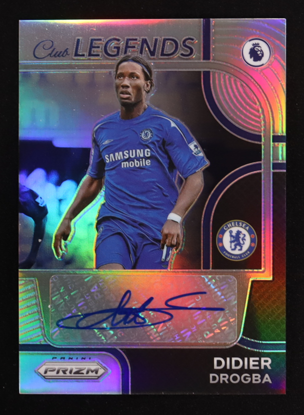Didier Drogba 2022-23 Panini Prizm English Premier League Club Legends Signatures Prizms Silver #3 #10/99 at PristineAuction.com Didier Drogba 2022-23 Panini Prizm English Premier League Club Legends Signatures Prizms Silver #3 #10/99 at PristineAuction.com
