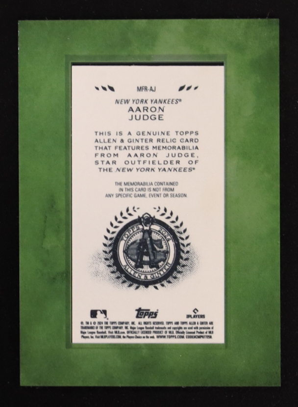 Aaron Judge 2024 Topps Allen and Ginter Mini Framed Relics #MFRAJ at PristineAuction.com Aaron Judge 2024 Topps Allen and Ginter Mini Framed Relics #MFRAJ at PristineAuction.com