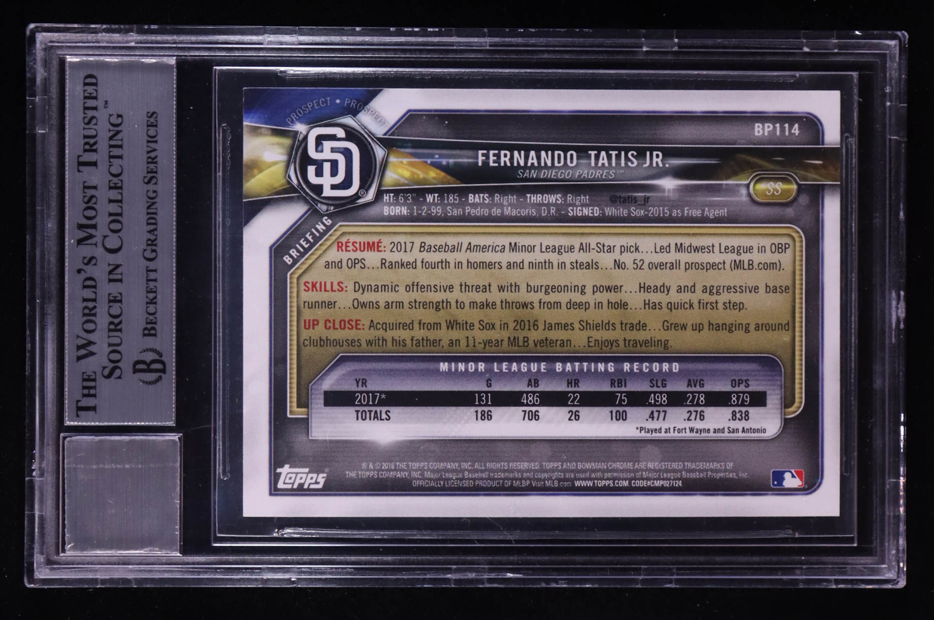 Fernando Tatis Jr. Signed 2018 Bowman Prospects #BP114 (BGS Encapsulated) at PristineAuction.com Fernando Tatis Jr. Signed 2018 Bowman Prospects #BP114 (BGS Encapsulated) at PristineAuction.com