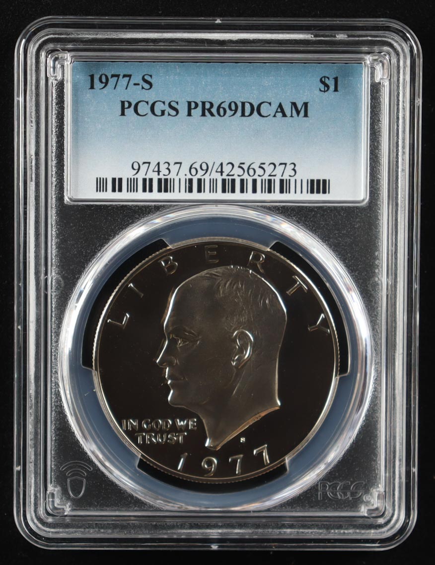 1977-S Eisenhower Silver $1 Dollar - Deep Cameo Proof (PCGS PR69DCAM) at PristineAuction.com 1977-S Eisenhower Silver $1 Dollar - Deep Cameo Proof (PCGS PR69DCAM) at PristineAuction.com