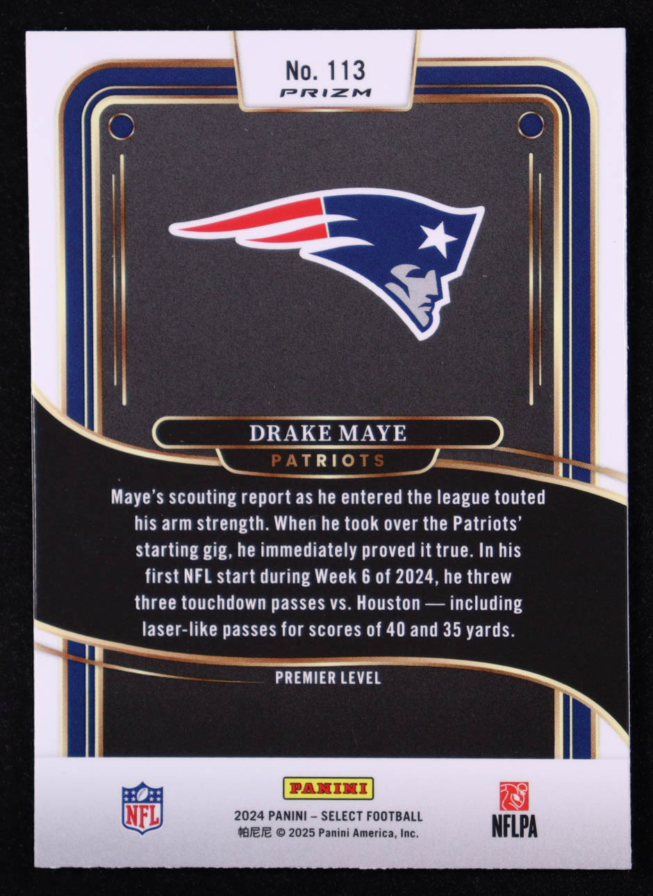 Drake Maye 2024 Select Prizm Red and Yellow Shock #113 RC at PristineAuction.com Drake Maye 2024 Select Prizm Red and Yellow Shock #113 RC at PristineAuction.com