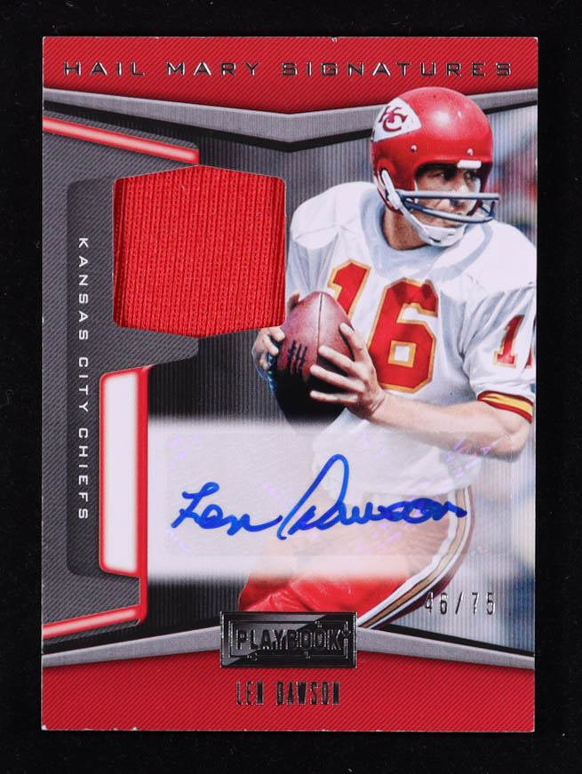 Len Dawson 2019 Panini Playbook Hail Mary Material Signatures #6 #46/75 at PristineAuction.com Len Dawson 2019 Panini Playbook Hail Mary Material Signatures #6 #46/75 at PristineAuction.com