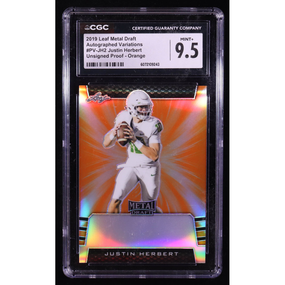 Justin Herbert 2019 Leaf Metal Draft Unsigned Proof Orange Autographed Variations #PVJH2 (CGC 9.5) at PristineAuction.com