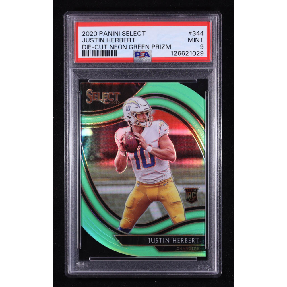 Justin Herbert 2020 Select Prizm Neon Green Die Cut #344 RC (PSA 9) at PristineAuction.com