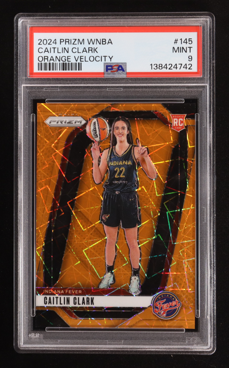 Caitlin Clark 2024 Panini Prizm WNBA Prizms Orange Velocity #145 RC (PSA 9) at PristineAuction.com Caitlin Clark 2024 Panini Prizm WNBA Prizms Orange Velocity #145 RC (PSA 9) at PristineAuction.com