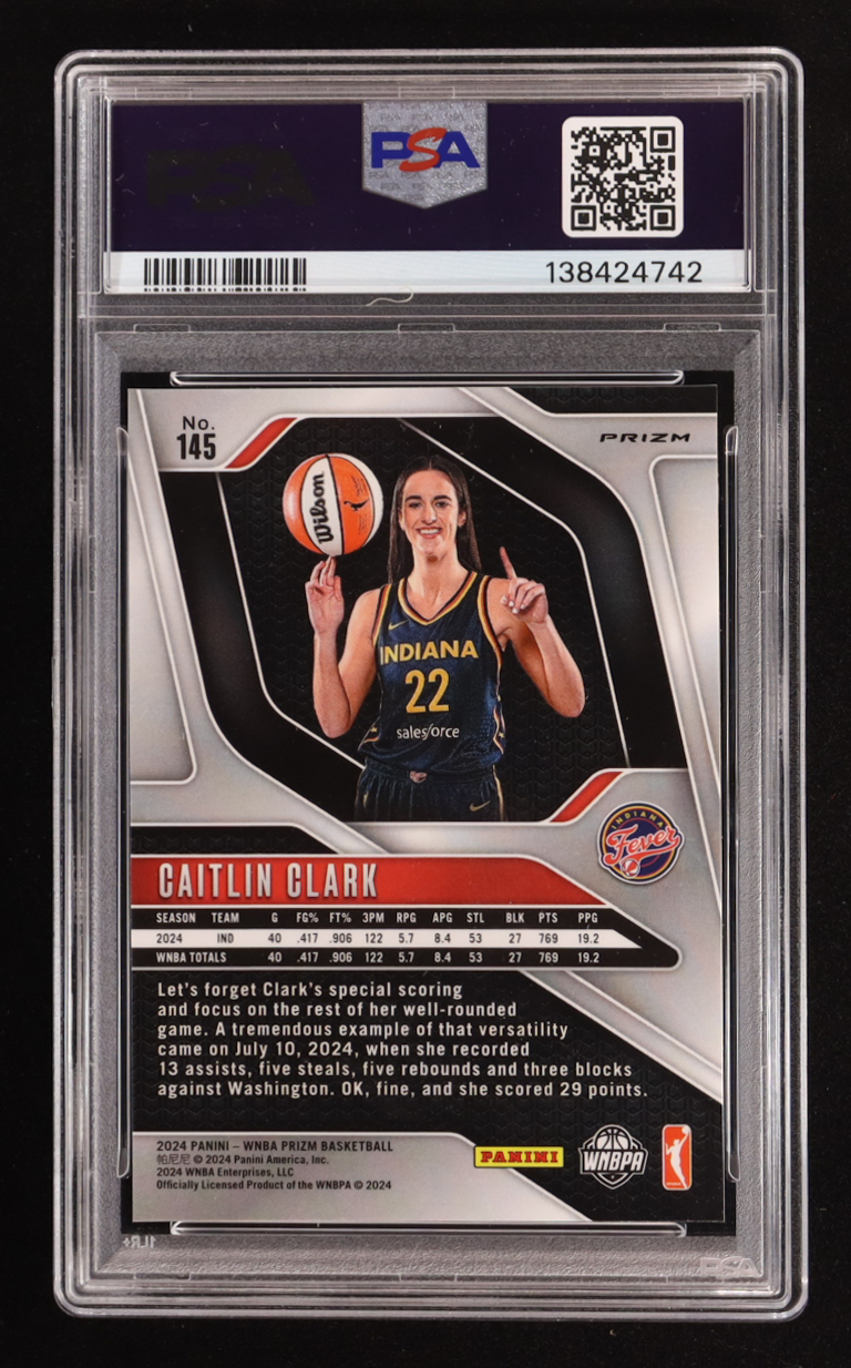 Caitlin Clark 2024 Panini Prizm WNBA Prizms Orange Velocity #145 RC (PSA 9) at PristineAuction.com Caitlin Clark 2024 Panini Prizm WNBA Prizms Orange Velocity #145 RC (PSA 9) at PristineAuction.com