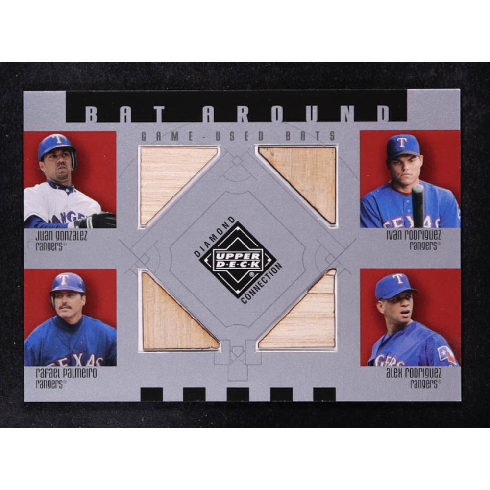 Juan Gonzalez / Ivan Rodriguez / Rafael Palmeiro / Alex Rodriguez 2002 Upper Deck Diamond Connection Bat Around Quads #GRPR at PristineAuction.com