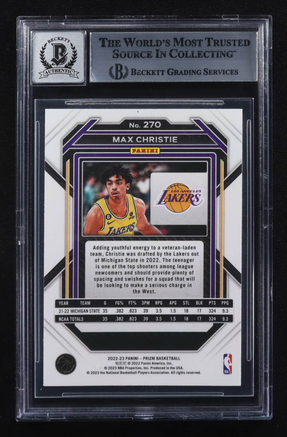 Max Christie Signed 2022-23 Panini Prizm #270 RC (BGS | Autograph Graded BGS 10) at PristineAuction.com Max Christie Signed 2022-23 Panini Prizm #270 RC (BGS | Autograph Graded BGS 10) at PristineAuction.com