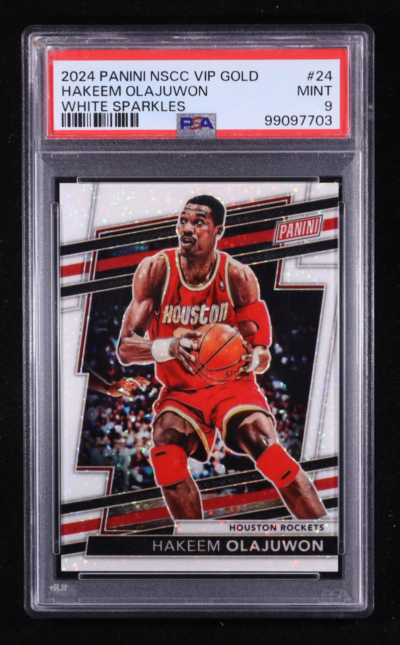 Hakeem Olajuwon 2024 Panini National Convention VIP Gold Packs White Sparkles #24 (PSA 9) at PristineAuction.com Hakeem Olajuwon 2024 Panini National Convention VIP Gold Packs White Sparkles #24 (PSA 9) at PristineAuction.com