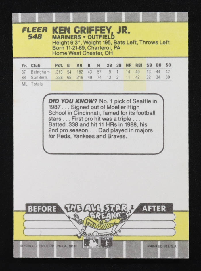 Ken Griffey Jr. 1989 Fleer #548 RC at PristineAuction.com Ken Griffey Jr. 1989 Fleer #548 RC at PristineAuction.com