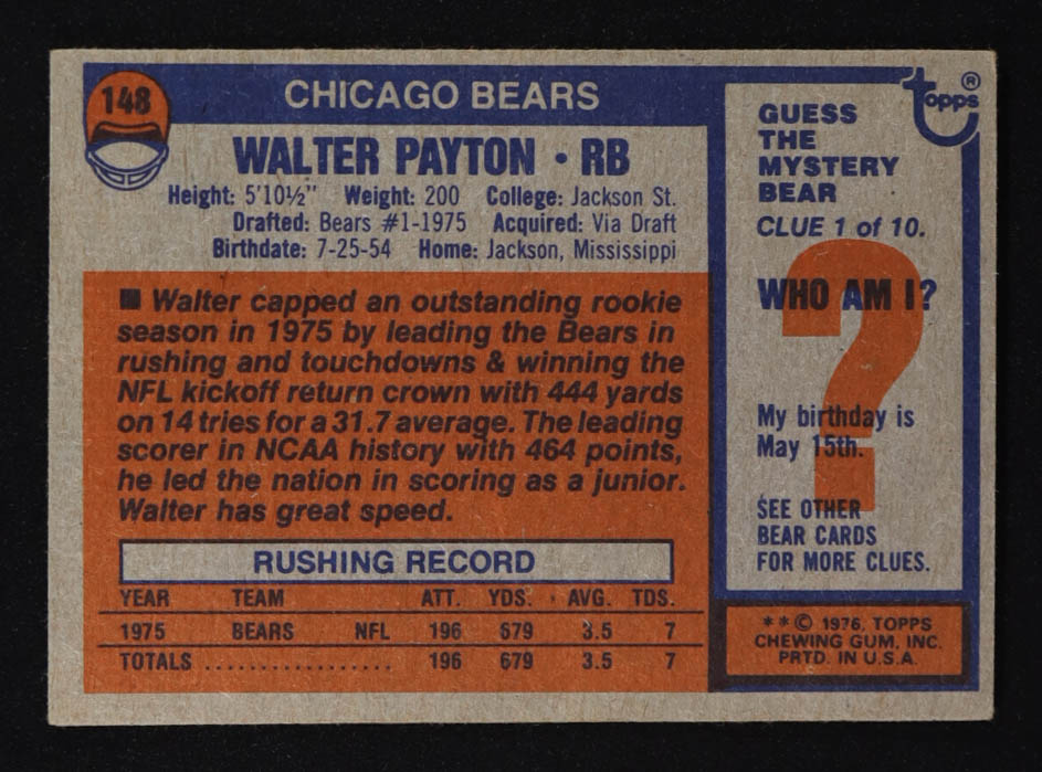 Walter Payton 1976 Topps #148 RC at PristineAuction.com Walter Payton 1976 Topps #148 RC at PristineAuction.com