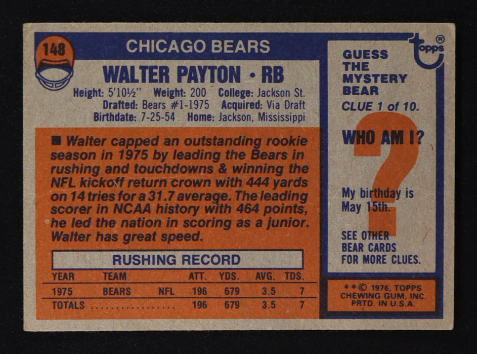 Walter Payton 1976 Topps #148 RC at PristineAuction.com Walter Payton 1976 Topps #148 RC at PristineAuction.com