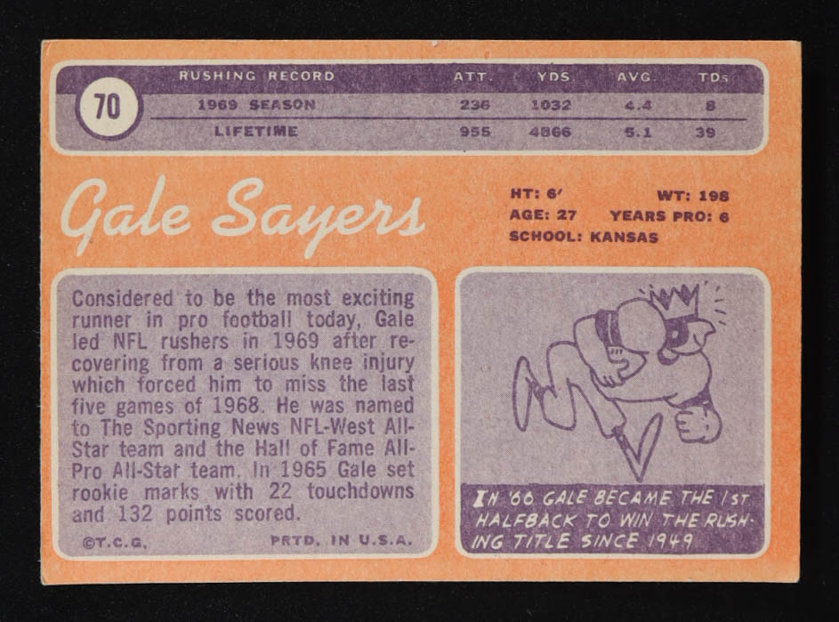 Gale Sayers 1970 Topps #70 at PristineAuction.com Gale Sayers 1970 Topps #70 at PristineAuction.com