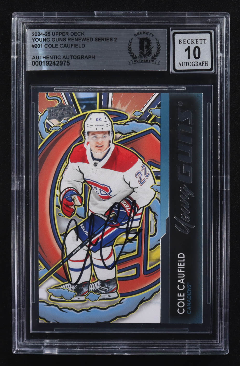 Cole Caufield Signed 2024-25 Upper Deck Young Guns Renewed Series 2 #201 (BGS | Autograph Graded BGS 10) at PristineAuction.com Cole Caufield Signed 2024-25 Upper Deck Young Guns Renewed Series 2 #201 (BGS | Autograph Graded BGS 10) at PristineAuction.com