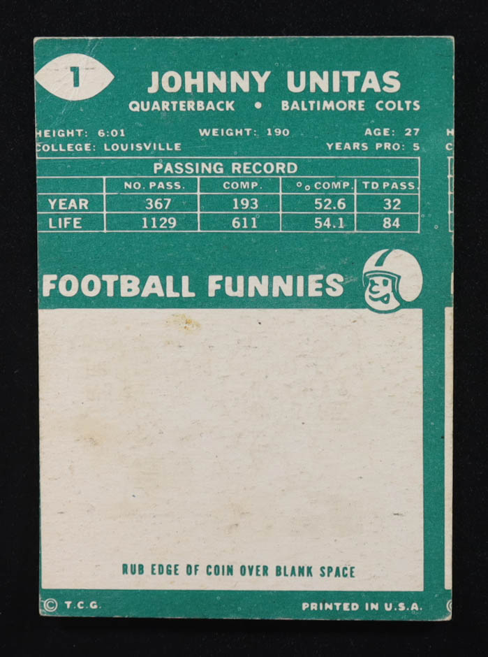 Johnny Unitas 1960 Topps #1 at PristineAuction.com Johnny Unitas 1960 Topps #1 at PristineAuction.com