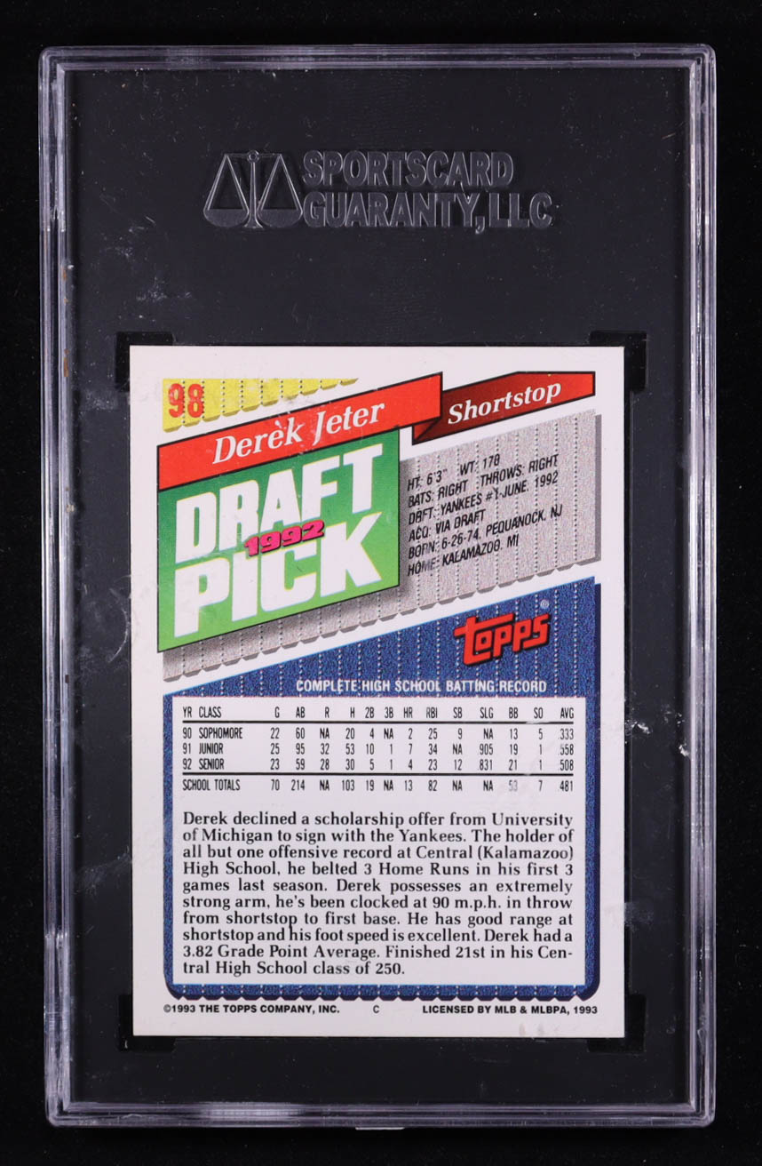 Derek Jeter 1993 Topps #98 RC (SGC 9) at PristineAuction.com Derek Jeter 1993 Topps #98 RC (SGC 9) at PristineAuction.com