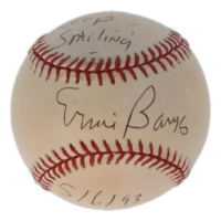Ernie Banks Signed ONL Baseball Inscribed "Keep Smiling" & "5/6/93" (JSA) at PristineAuction.com