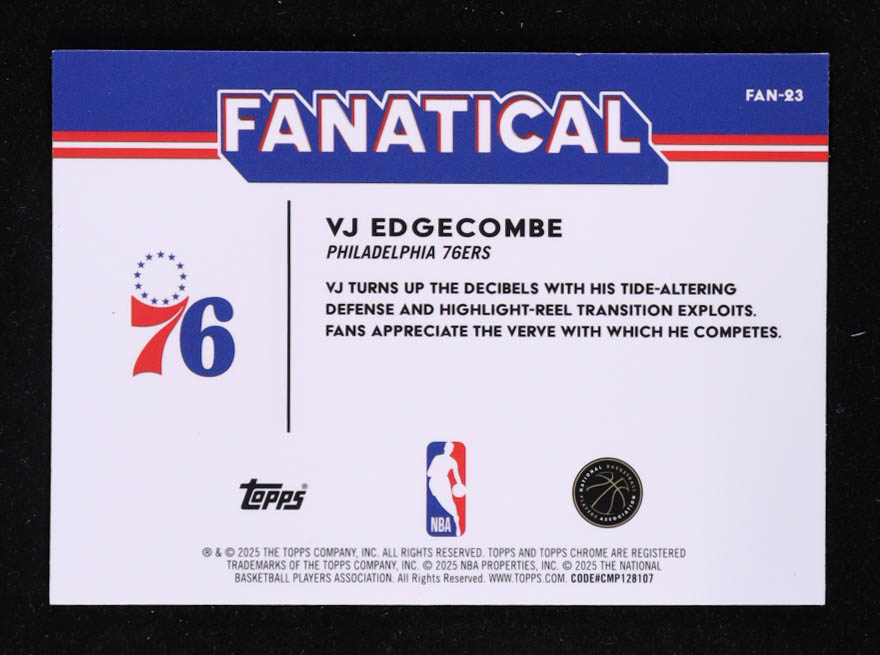 VJ Edgecombe 2025-26 Topps Chrome Fanatical #FAN-23 RC at PristineAuction.com VJ Edgecombe 2025-26 Topps Chrome Fanatical #FAN-23 RC at PristineAuction.com