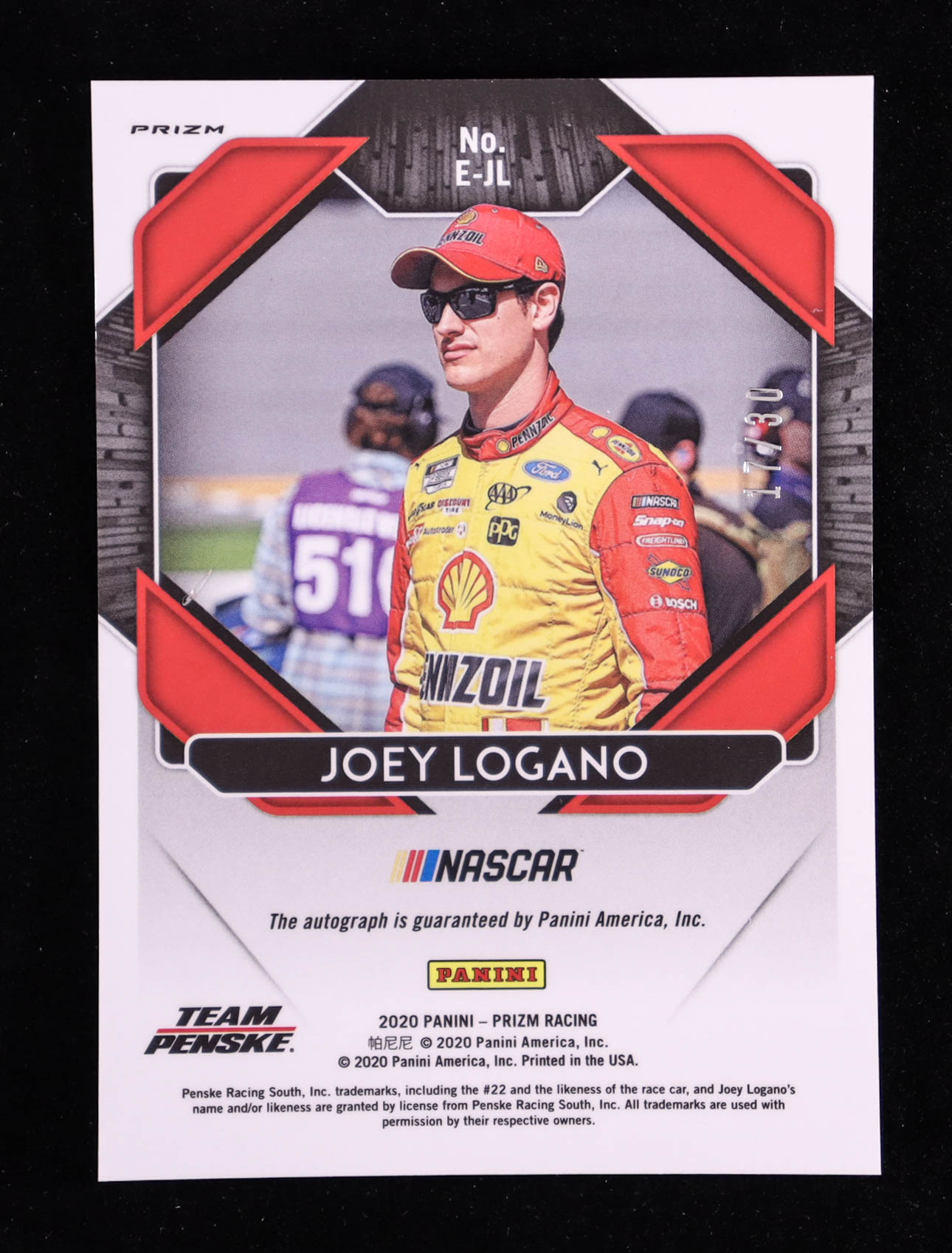 Joey Logano 2020 Panini Prizm Endorsements Prizms Red and Blue Hyper #10 #17/30 at PristineAuction.com Joey Logano 2020 Panini Prizm Endorsements Prizms Red and Blue Hyper #10 #17/30 at PristineAuction.com