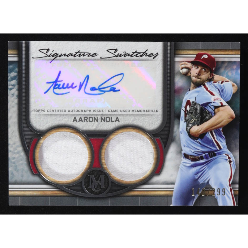 Aaron Nola 2023 Topps Museum Collection Signature Swatches Dual Relic Autographs #SWDRAAN #148/299 at PristineAuction.com