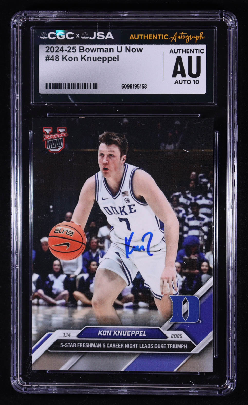 Kon Knueppel Signed 2024-25 Bowman University Now #48 (CGC Encapsulated) at PristineAuction.com Kon Knueppel Signed 2024-25 Bowman University Now #48 (CGC Encapsulated) at PristineAuction.com