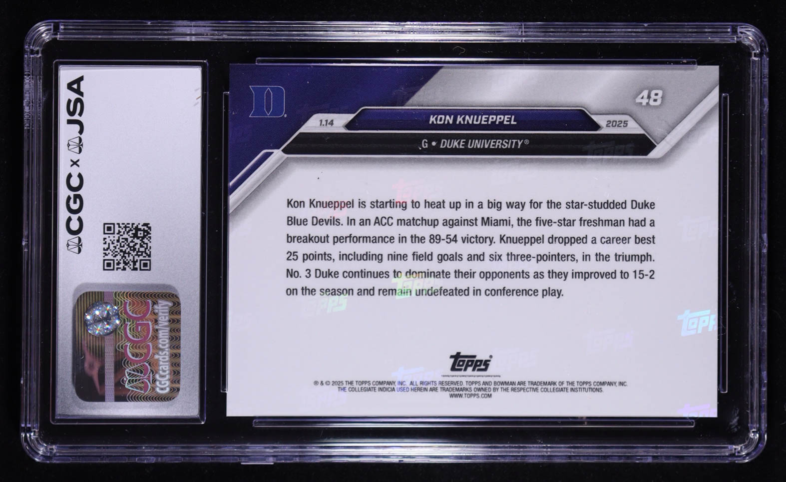 Kon Knueppel Signed 2024-25 Bowman University Now #48 (CGC Encapsulated) at PristineAuction.com Kon Knueppel Signed 2024-25 Bowman University Now #48 (CGC Encapsulated) at PristineAuction.com