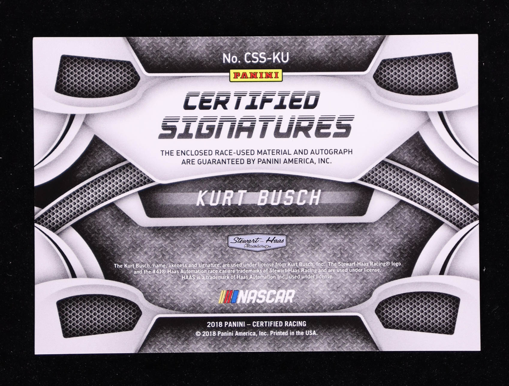 Kurt Busch 2018 Certified Signature Swatches #12 #09/41 at PristineAuction.com Kurt Busch 2018 Certified Signature Swatches #12 #09/41 at PristineAuction.com