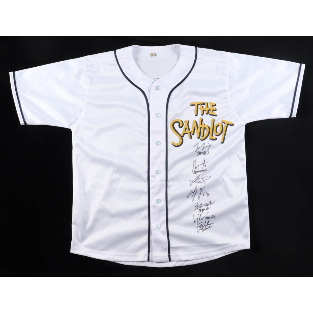 "The Sandlot" Jersey Cast-Signed by (7) with Tom Guiry, Chauncey Leopardi, Marty York, Shane Obedzinski with Character Name Inscriptions (Beckett) at PristineAuction.com