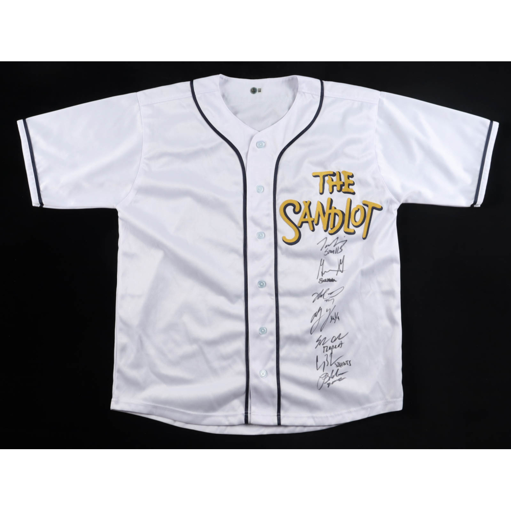 "The Sandlot" Jersey Cast-Signed by (7) with Tom Guiry, Chauncey Leopardi, Marty York, Shane Obedzinski with Character Name Inscriptions (Beckett) at PristineAuction.com