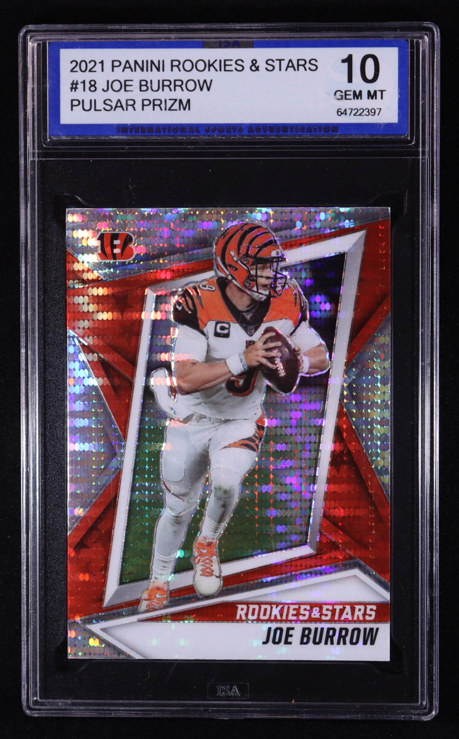 Joe Burrow 2021 Panini Rookies & Stars Pulsar Prizm #18 (ISA 10) at PristineAuction.com Joe Burrow 2021 Panini Rookies & Stars Pulsar Prizm #18 (ISA 10) at PristineAuction.com