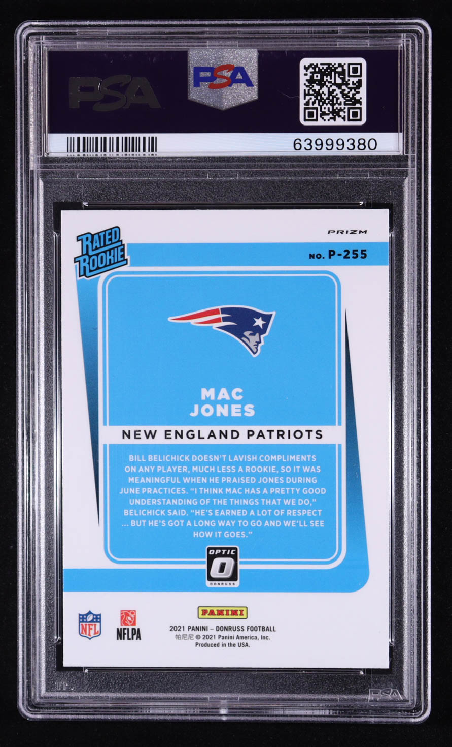 Mac Jones 2021 Panini Donruss Optic Preview Purple RR #P-255 RC (PSA 10) at PristineAuction.com Mac Jones 2021 Panini Donruss Optic Preview Purple RR #P-255 RC (PSA 10) at PristineAuction.com