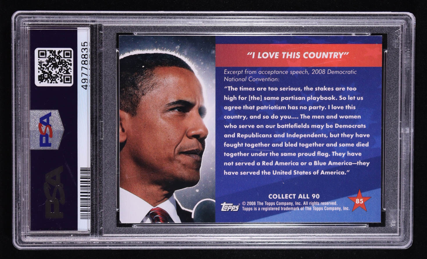 Obama 2008 Topps I Love This Country #85 (PSA 9) at PristineAuction.com Obama 2008 Topps I Love This Country #85 (PSA 9) at PristineAuction.com