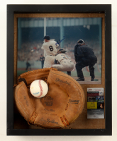 Yogi Berra Signed Yankees Custom Framed Shadowbox Photo & OAL Baseball Display With Vintage Baseball Glove (JSA & Steiner) at PristineAuction.com