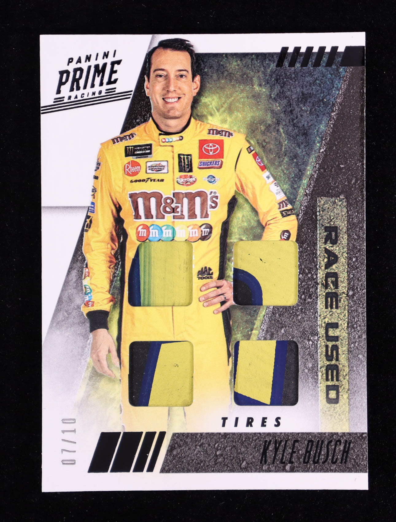 Kyle Busch 2019 Panini Prime Race Used Quads Tires Black #10 #07/10 at PristineAuction.com Kyle Busch 2019 Panini Prime Race Used Quads Tires Black #10 #07/10 at PristineAuction.com