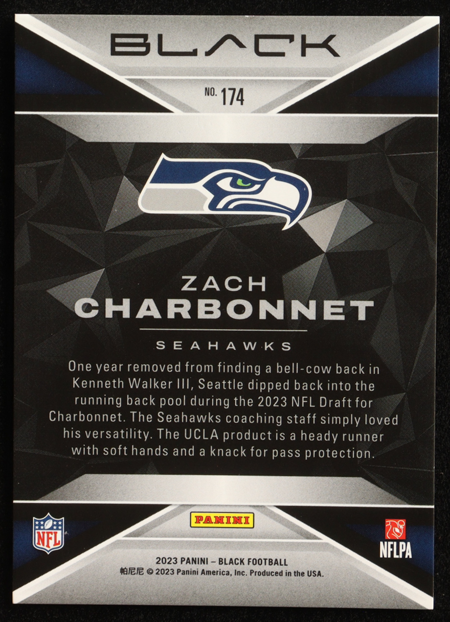 Zach Charbonnet 2023 Panini Black Sapphire #174 RC #20/35 at PristineAuction.com Zach Charbonnet 2023 Panini Black Sapphire #174 RC #20/35 at PristineAuction.com
