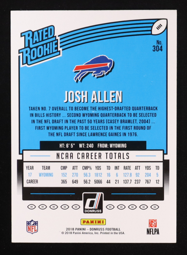 Josh Allen 2018 Donruss #304 RR RC at PristineAuction.com Josh Allen 2018 Donruss #304 RR RC at PristineAuction.com