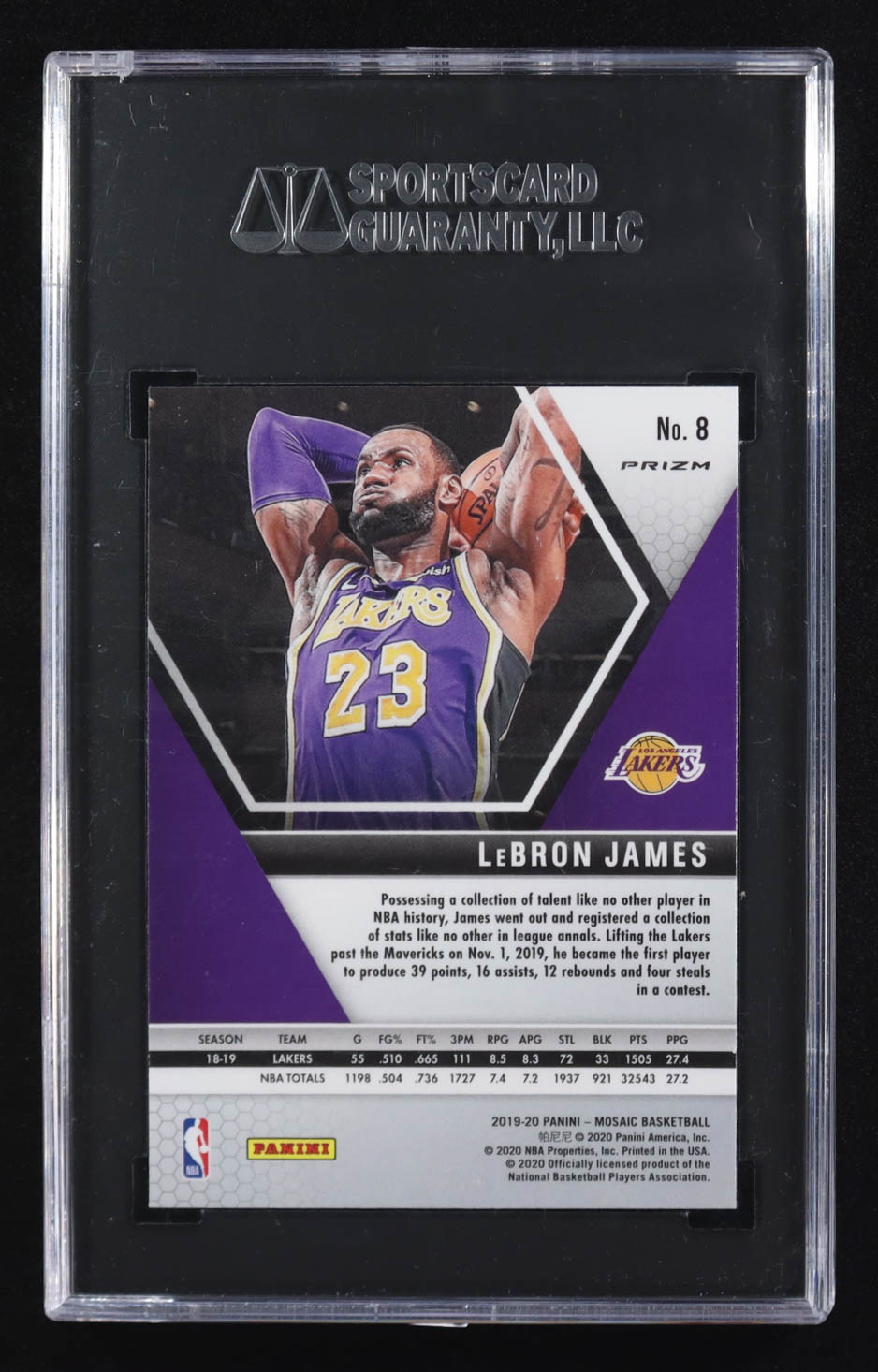 Lebron James 2019-20 Panini Mosaic Pink Camo Prizm #8 (SGC 9.5) at PristineAuction.com Lebron James 2019-20 Panini Mosaic Pink Camo Prizm #8 (SGC 9.5) at PristineAuction.com