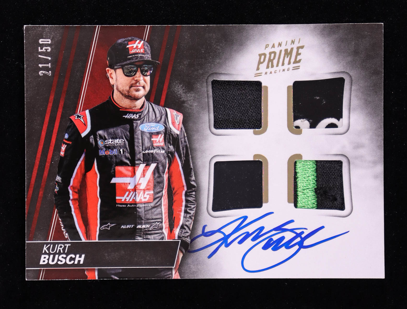 Kurt Busch 2018 Panini Prime Quad Material Autographs Holo Gold #1 #21/50 at PristineAuction.com Kurt Busch 2018 Panini Prime Quad Material Autographs Holo Gold #1 #21/50 at PristineAuction.com