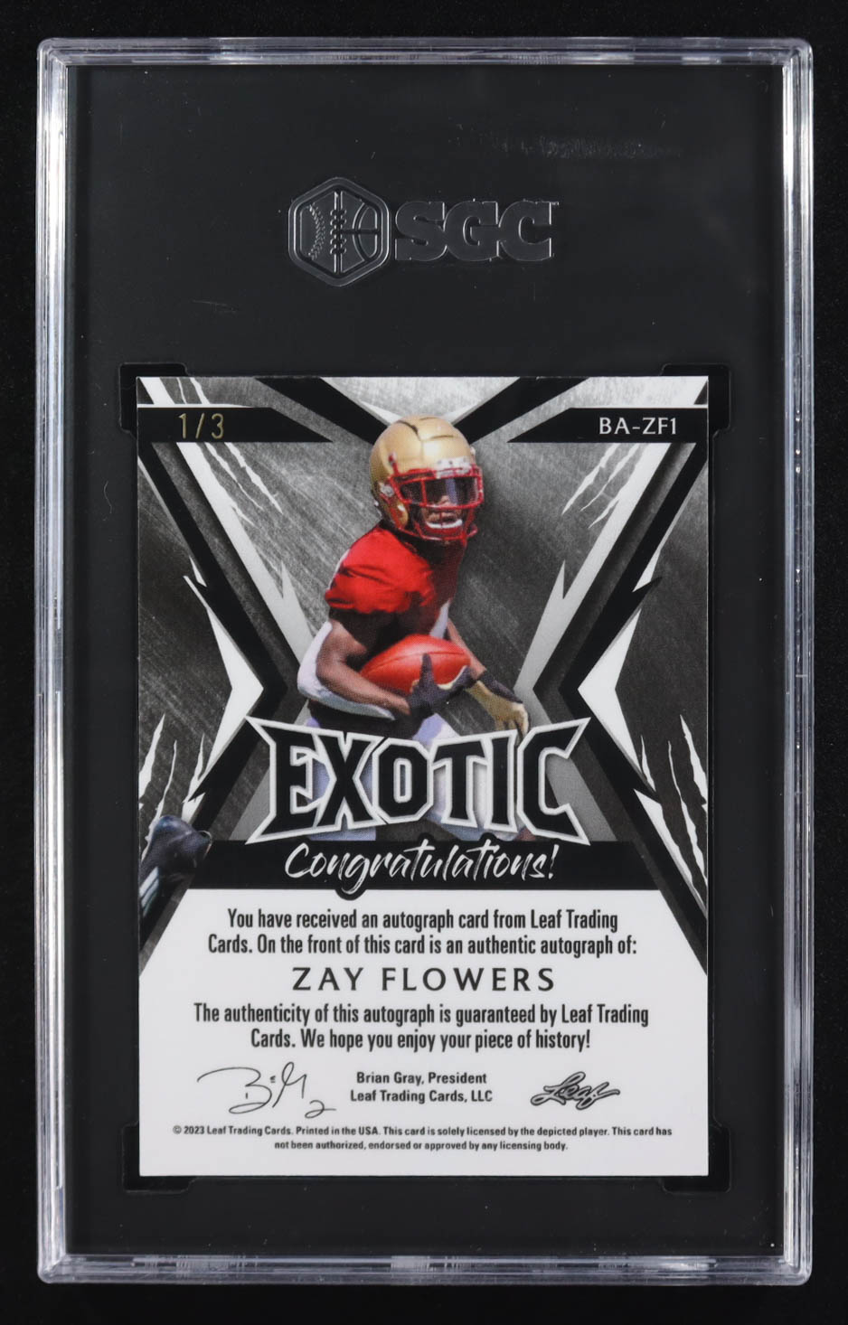 Zay Flowers 2023 Leaf Exotic Clown Fish Mojo Autographs #BA-ZF1 RC #1/3 (SGC 9 | Autograph Graded SGC 10) at PristineAuction.com Zay Flowers 2023 Leaf Exotic Clown Fish Mojo Autographs #BA-ZF1 RC #1/3 (SGC 9 | Autograph Graded SGC 10) at PristineAuction.com