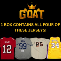 4 JERSEY MEGA MYSTERY BOX GOAT EDITION -1 BOX CONTAINS A JERSEY SIGNED BY BRADY, JUDGE, BONDS, and O'NEAL at PristineAuction.com
