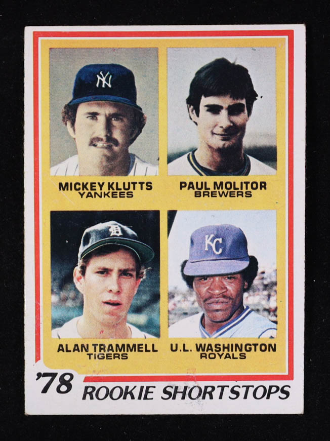 Mickey Klutts / Paul Molitor RC / Alan Trammell RC / U.L. Washington RC 1978 Topps Rookie Shortstops #707 at PristineAuction.com Mickey Klutts / Paul Molitor RC / Alan Trammell RC / U.L. Washington RC 1978 Topps Rookie Shortstops #707 at PristineAuction.com