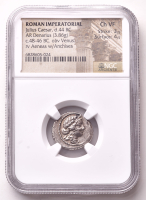 Julius Caesar (c.48-46 B.C.) Roman Imperatorial AR Denarius (3.86gms) Ancient Silver Coin, Military Mint in North Africa - Obv. Venus Rv. Aeneas w/Anchises (NGC Ch VF) at PristineAuction.com