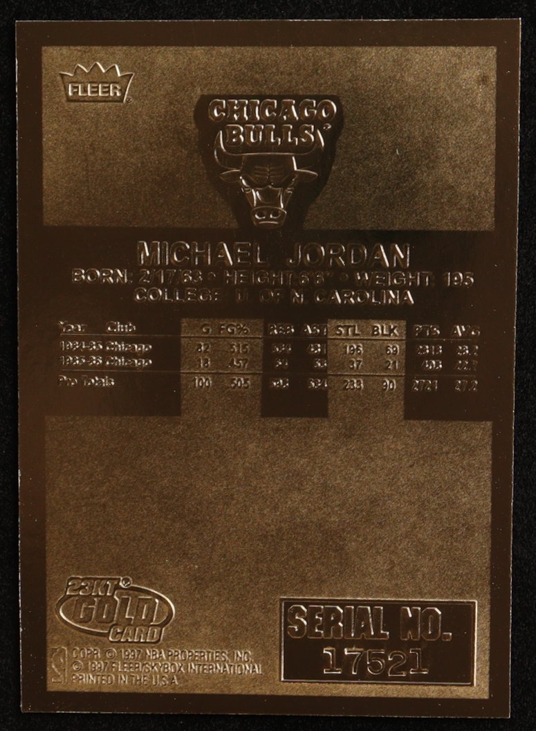Michael Jordan 1997 Fleer 23KT Gold #NNO at PristineAuction.com Michael Jordan 1997 Fleer 23KT Gold #NNO at PristineAuction.com