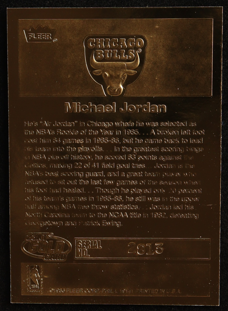 Michael Jordan 1986 Fleer 23KT Gold #NNO at PristineAuction.com Michael Jordan 1986 Fleer 23KT Gold #NNO at PristineAuction.com