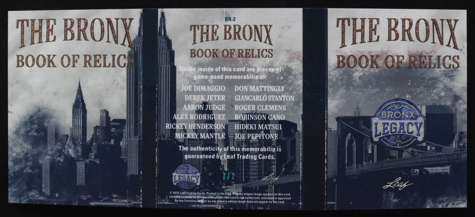2025 Leaf A Bronx Legacy The Bronx Book of Relics Spectrum Platinum Holofoil #BR2 #7/7 Joe DiMaggio / Derek Jeter / Aaron Judge / Alex Rodriguez / Rickey Henderson / Mickey Mantle / Don Mattingly and (5) others at PristineAuction.com 2025 Leaf A Bronx Legacy The Bronx Book of Relics Spectrum Platinum Holofoil #BR2 #7/7 Joe DiMaggio / Derek Jeter / Aaron Judge / Alex Rodriguez / Rickey Henderson / Mickey Mantle / Don Mattingly and (5) others at PristineAuction.com
