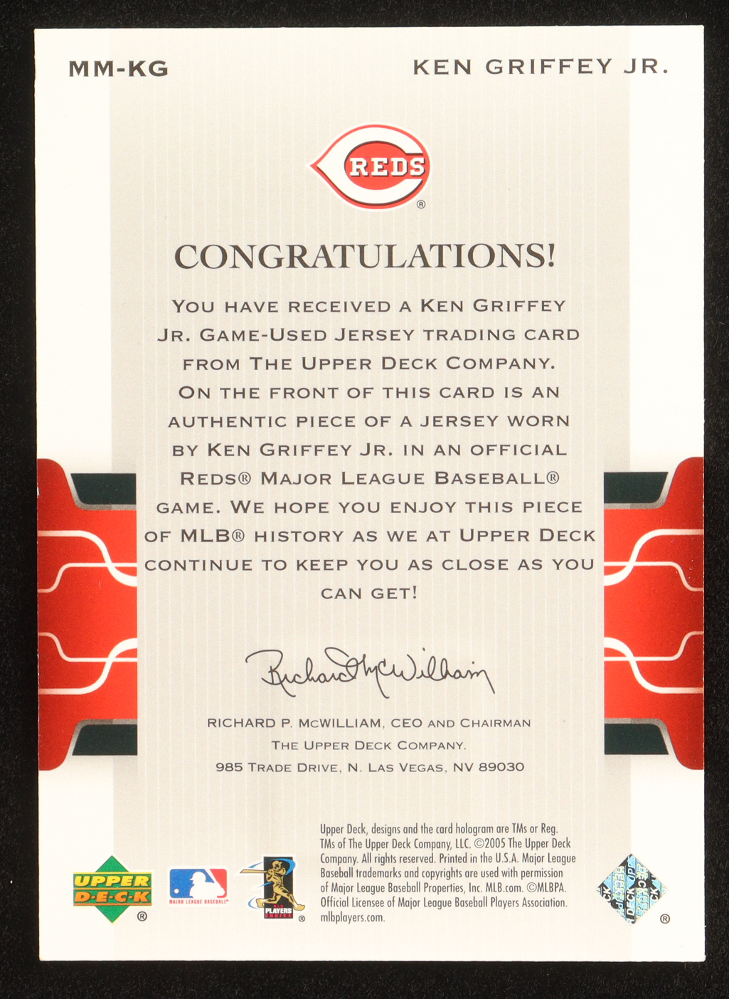 Ken Griffey Jr. 2005 Upper Deck Milestone Materials #KG at PristineAuction.com Ken Griffey Jr. 2005 Upper Deck Milestone Materials #KG at PristineAuction.com