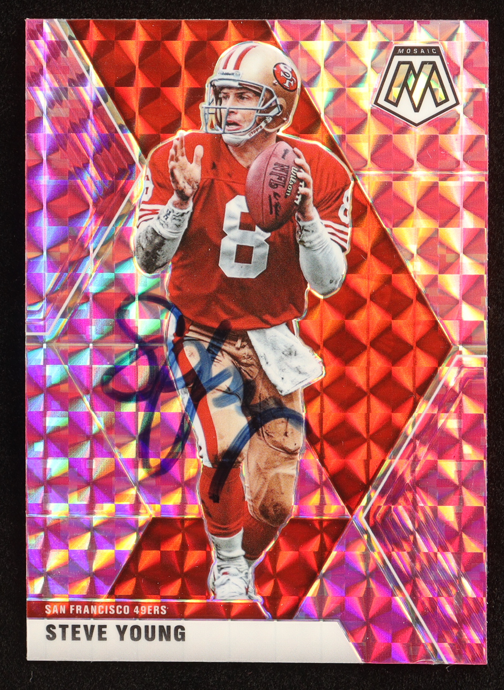 Steve Young Signed 2020 Panini Mosaic Mosaic Camo Pink #179 (PSA) at PristineAuction.com Steve Young Signed 2020 Panini Mosaic Mosaic Camo Pink #179 (PSA) at PristineAuction.com