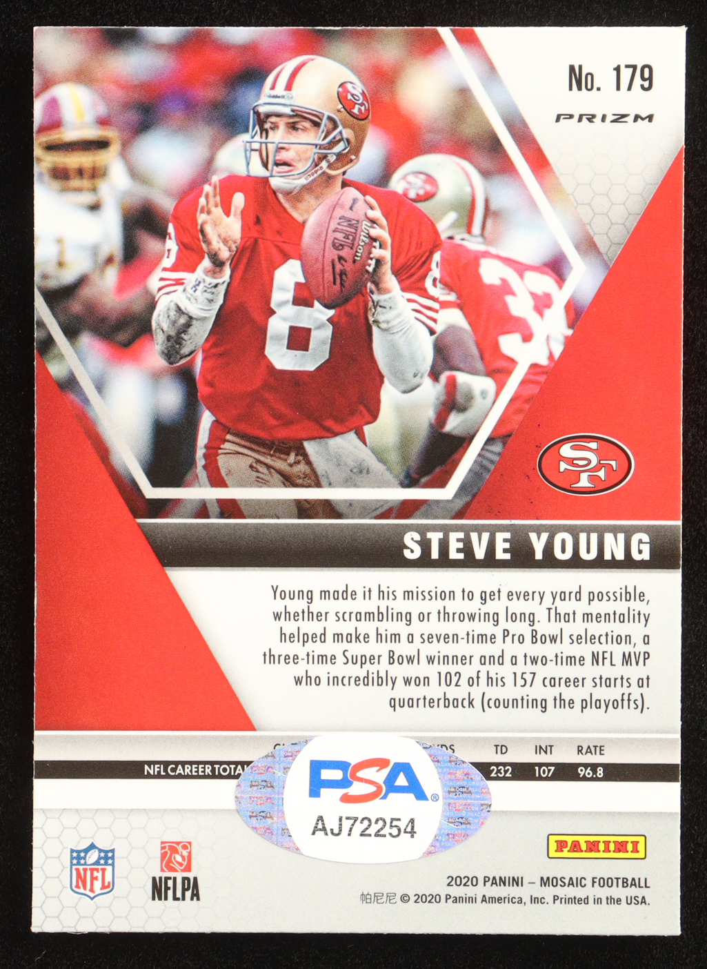 Steve Young Signed 2020 Panini Mosaic Mosaic Camo Pink #179 (PSA) at PristineAuction.com Steve Young Signed 2020 Panini Mosaic Mosaic Camo Pink #179 (PSA) at PristineAuction.com