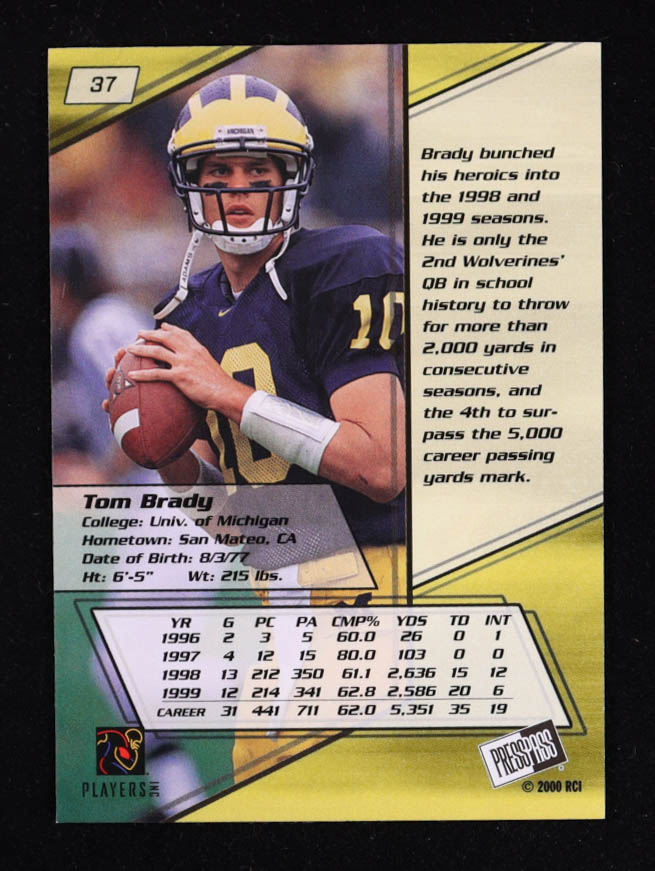 Tom Brady 2000 Press Pass #37 RC at PristineAuction.com Tom Brady 2000 Press Pass #37 RC at PristineAuction.com